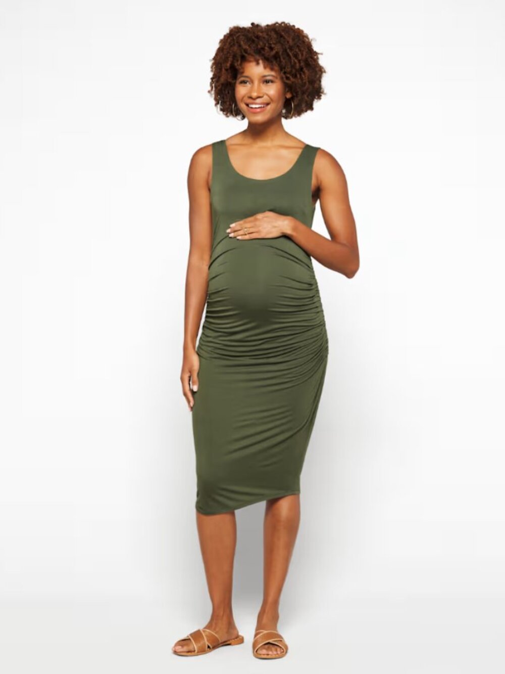 Ingrid & Isabel Mandy Maternity Every Wear Tank Dress Olive Green XL